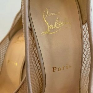 Louboutin Mesh Peep Toe Nude Pumps size 38